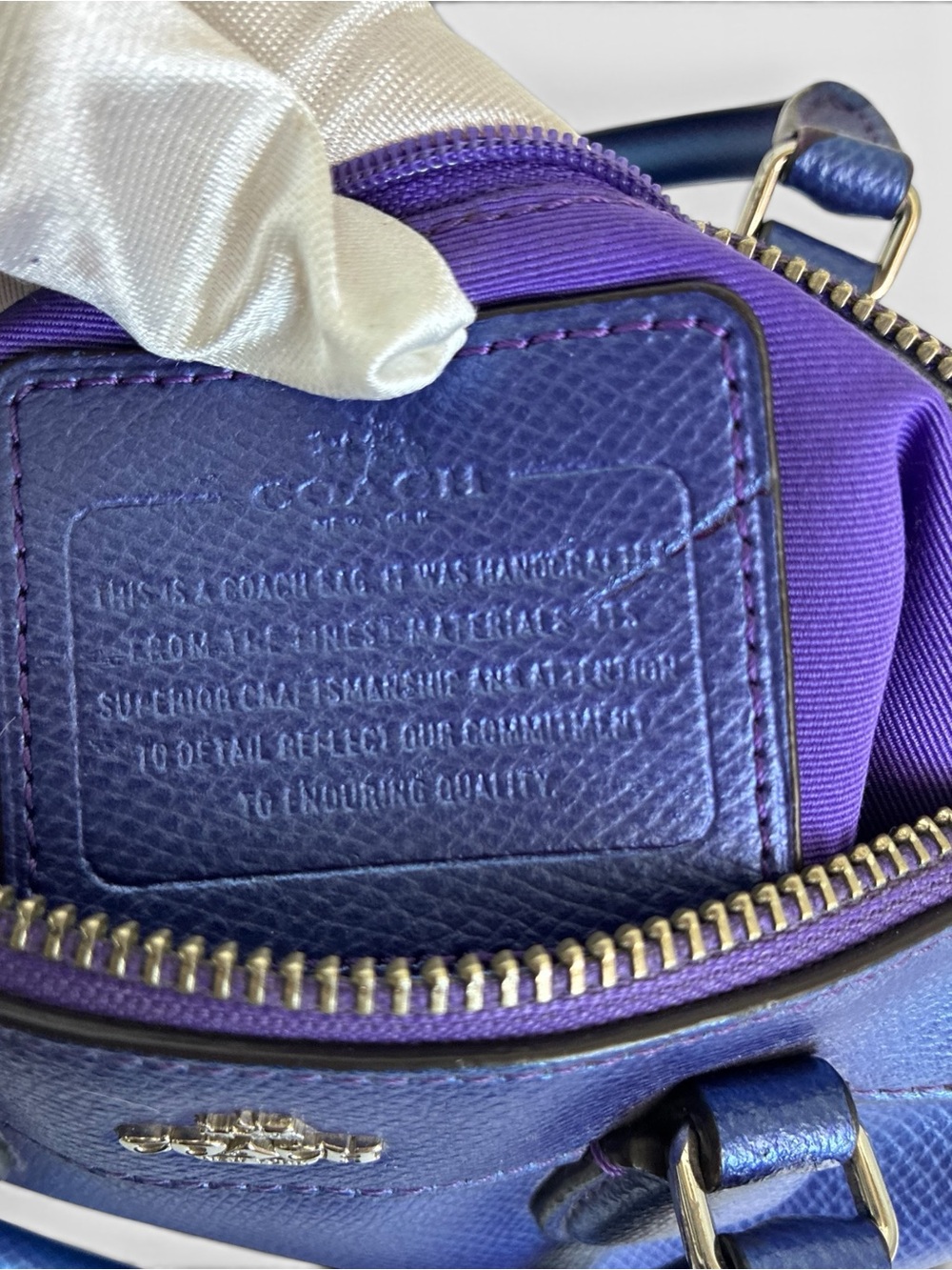 Coach Metallic Indigo Leather Satchel with Detachable Strap - Picture 11 of 11